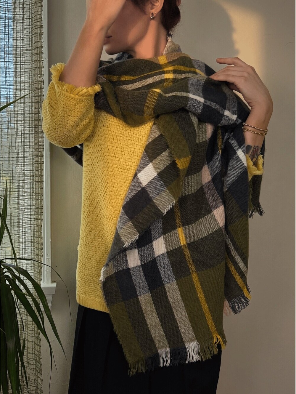 Shiraleah Olive Plaid Oversized Blanket Scarf
